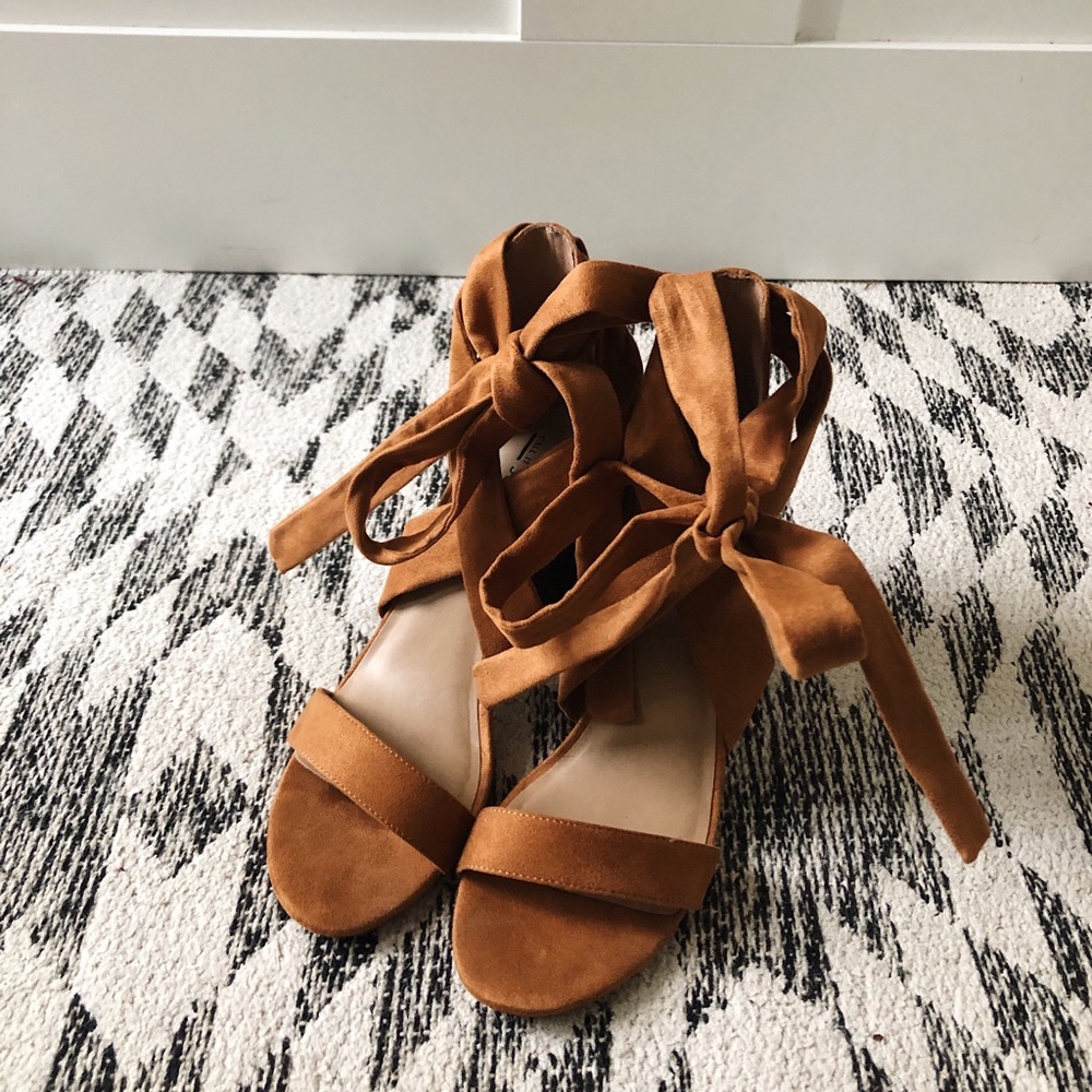 Call It Spring tan suede block heels
